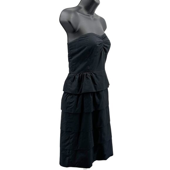 J.Crew Brynn Poplin Ruffle Mini Dress WMNS 2 Black Strapless Layered Sweetheart - Picture 2 of 6